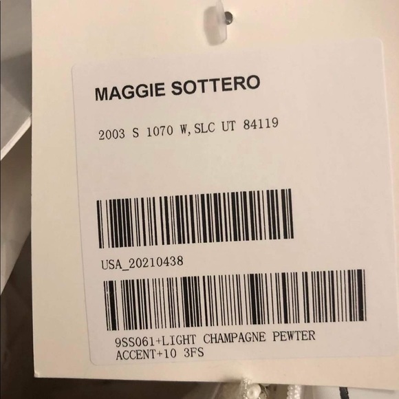 BRAND NEW-Maggie Sottero Light Champagne Pewter Accent Wedding Dress. Size 10 - Picture 6 of 7
